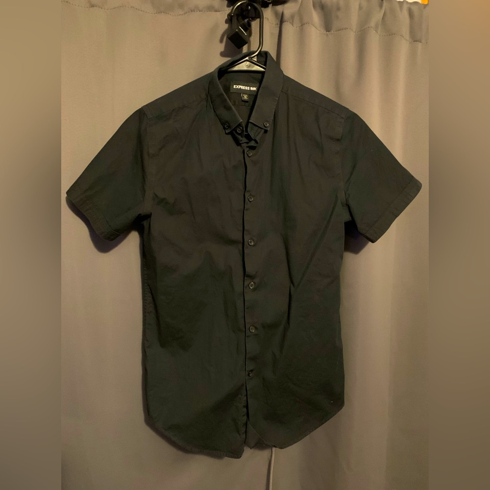 Express XS Slim Short Sleeve Dress Shirt Black